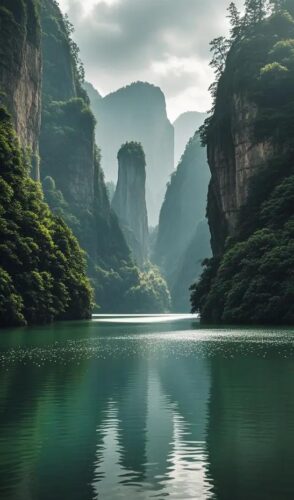 泰寧大金湖丹霞赤壁映照在靜水之中