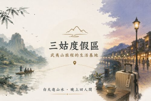 三姑度假區不是武夷山最核心的山水景觀，卻是許多旅人第一次到武夷山時最方便的落腳點。它靠近崇陽溪與武夷山景區，住宿、餐飲、茶店、夜間活動集中，白天方便進山看水，晚上也能散步、吃飯、喝茶、看演出，讓武夷山自由行更從容。
